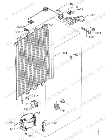 Взрыв-схема холодильника Zanussi ZV190R - Схема узла Cooling system 017